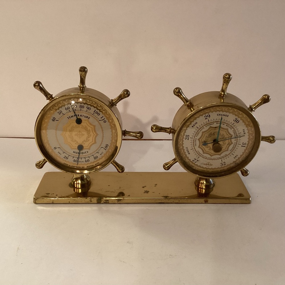 Solid Brass Thermometer / Barometer by Swift & Anderson, Boston Mass.